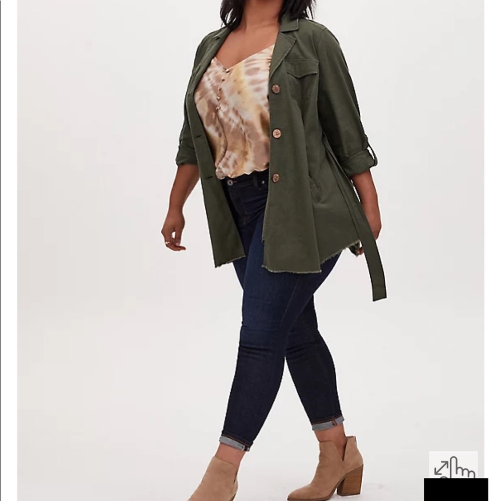 Torrid OLIVE GREEN LINEN SELF TIE ANORAK
